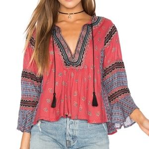 Free People But I Like It Embroidered Boho Peasant Top Sz XS